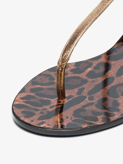 Shop Dolce & Gabbana Metallic Gold Logo Leather Sandals