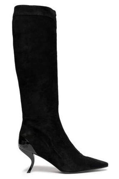 Shop Roger Vivier Woman Patent Leather-trimmed Suede Boots Black