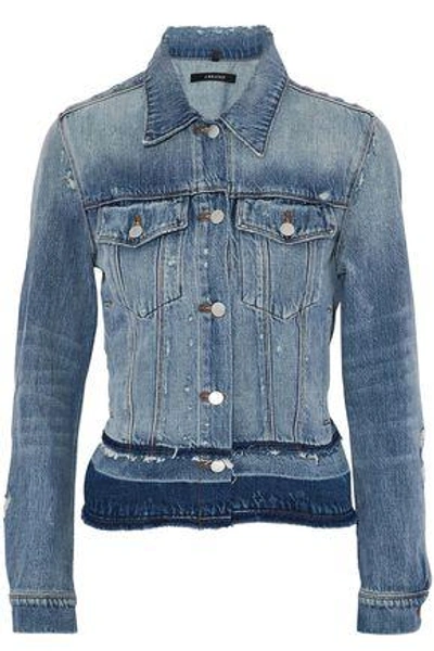 Shop J Brand Woman Distressed Denim Jacket Light Denim