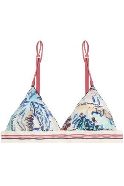 Shop Love Stories Woman Printed Stretch-jersey Soft-cup Triangle Bra Ivory