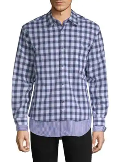 Shop Solid Homme Layered Plaid & Striped Shirt In Blue Check