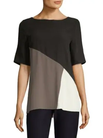 Shop Eileen Fisher Silk Colorblock Top In Black