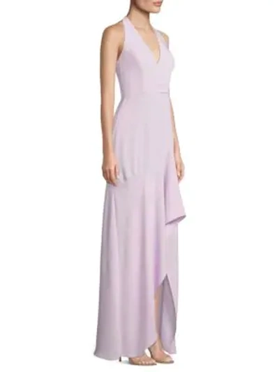 Shop Bcbgmaxazria Halter Deep V-neck Gown In Lavender Frost