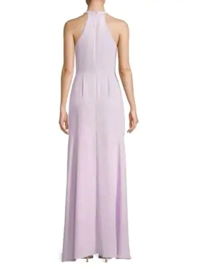 Shop Bcbgmaxazria Halter Deep V-neck Gown In Lavender Frost