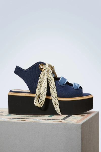 Shop Fendi Denim Platforms Sandals In Denim+azafata Azul C