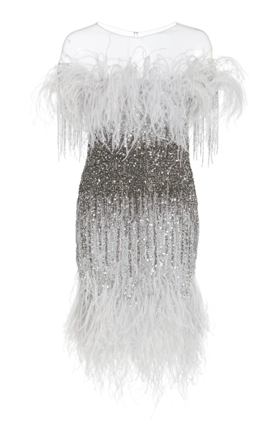 Shop Pamella Roland Sequin Embroidered Cocktail Dress In Silver