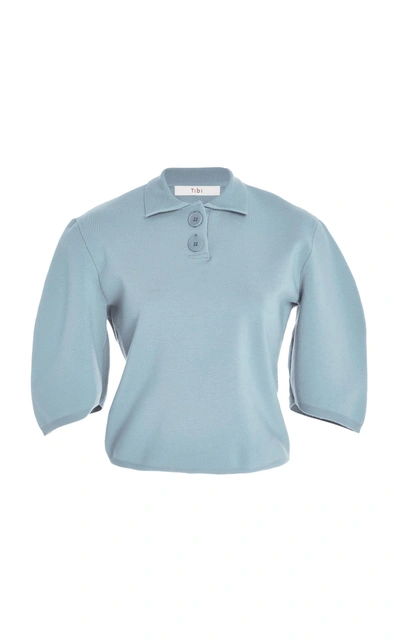Shop Tibi Sculpted Sleeve Polo Top In Blue
