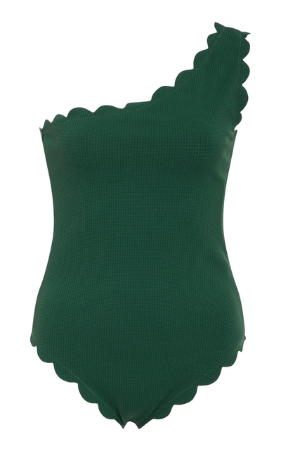 Shop Marysia Santa Barbara Scalloped One-shoulder One-piece Swimsuit In Green