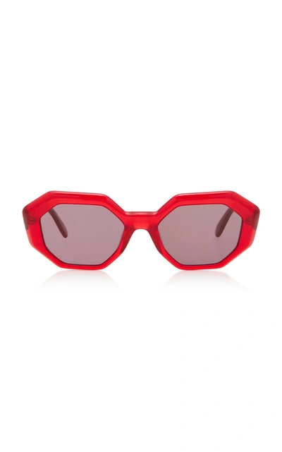 Shop Garrett Leight Jacqueline Octagonal Acetate Sunglasses In Burgundy