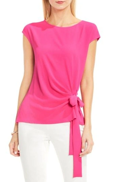 Shop Vince Camuto Mixed Media Tie Front Blouse In Electric Pink