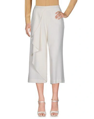 Shop Manila Grace Cropped Pants & Culottes In Ivory