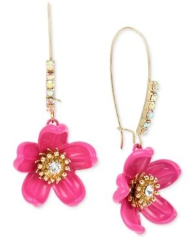 Shop Betsey Johnson Gold-tone Crystal Pink Flower Drop Earrings