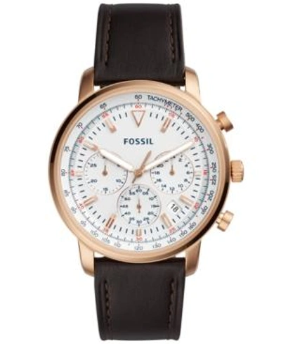 Shop Fossil Men's Chronograph Goodwin Brown Leather Strap Watch 44mm