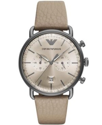 Shop Emporio Armani Men's Chronograph Taupe Leather Strap Watch 43mm