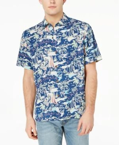 Shop Tommy Bahama Men's Destination California Graphic-print Silk Shirt In Bering Blue
