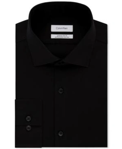 Shop Calvin Klein Men's Extra-slim Fit Non-iron Performance Herringbone Dress Shirt In Black