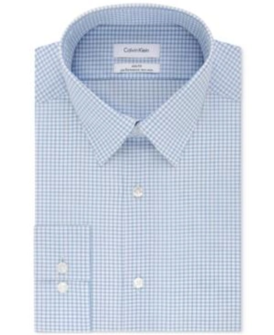 Shop Calvin Klein Men's Slim-fit Non-iron Performance Stretch Blue Check Dress Shirt In Bluebird