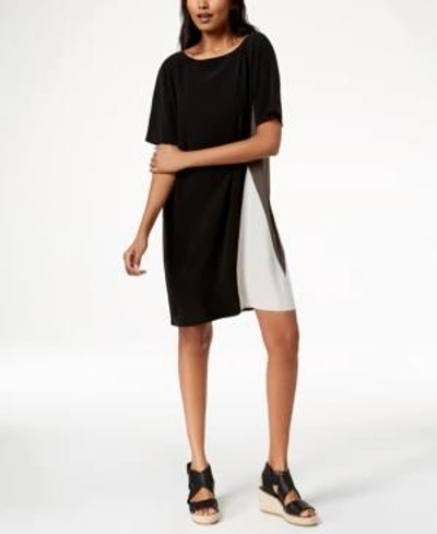 Shop Eileen Fisher Silk Colorblocked Dress, Regular & Petite In Black