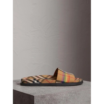 Shop Burberry Rainbow Vintage Check Slides In Antique Yellow