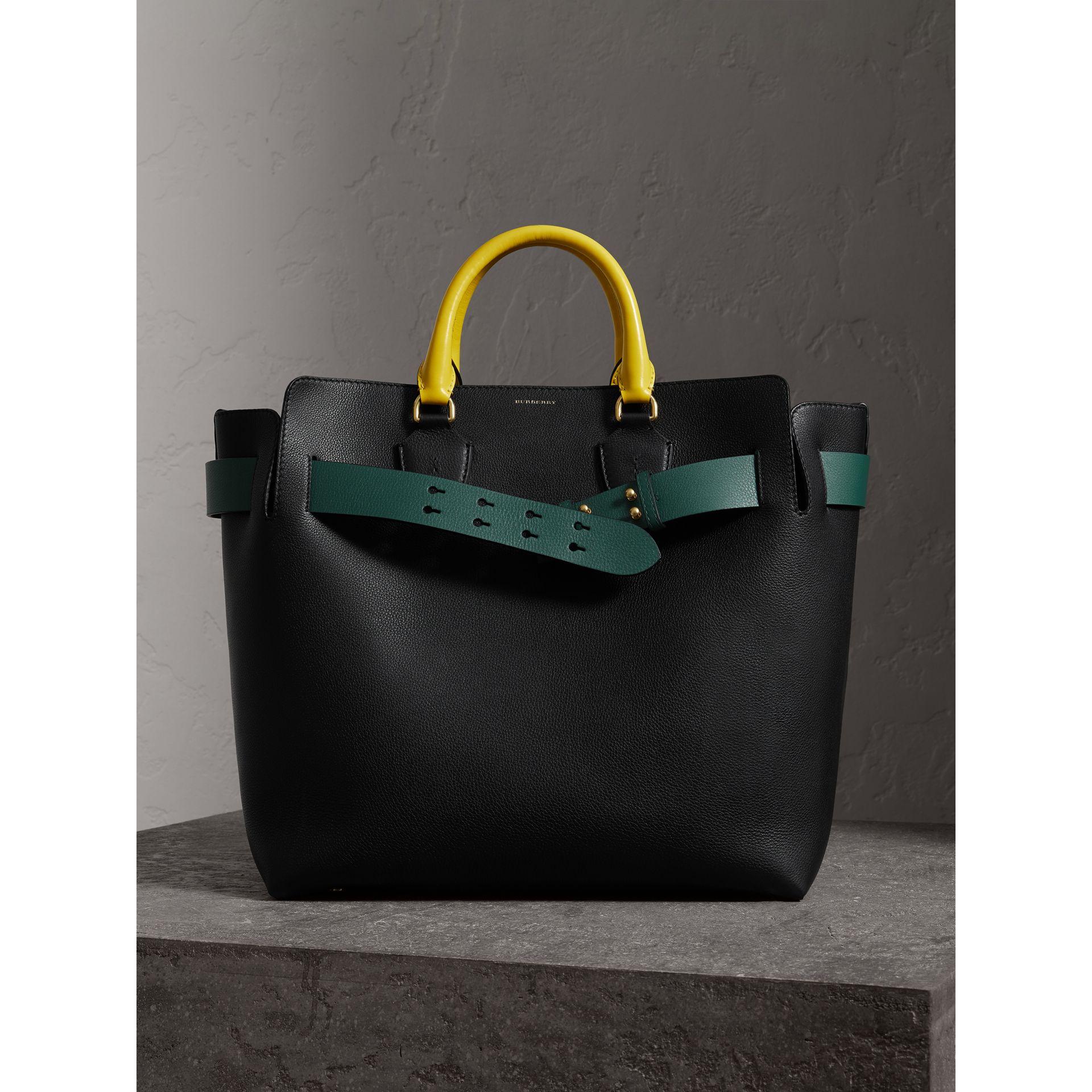 Burberry The Large Tri-tone Leather Belt Bag In Black/sea Green | ModeSens