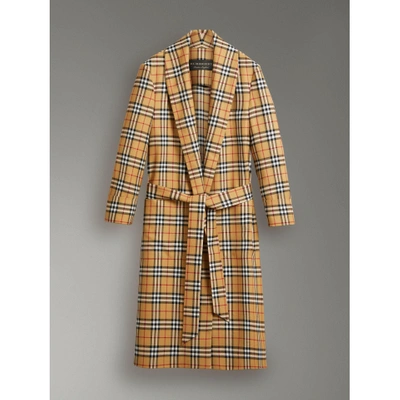 Shop Burberry Reissued Vintage Check Dressing Gown Coat In Antique Yellow
