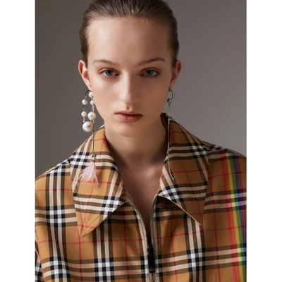 Shop Burberry Rainbow Vintage Check Harrington Jacket In Antique Yellow/rainbow