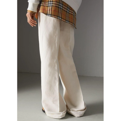 Shop Burberry Cotton Linen Canvas Wide-leg Trousers In Off White