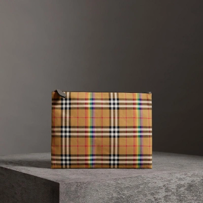 Shop Burberry Large Rainbow Vintage Check Pouch In Dark Grey