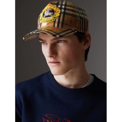 Shop Burberry Archive Logo Coated Vintage Check Baseball Cap In Antique Yellow
