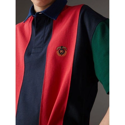 Shop Burberry Reissued Striped Cotton Polo Shirt In Bright Red