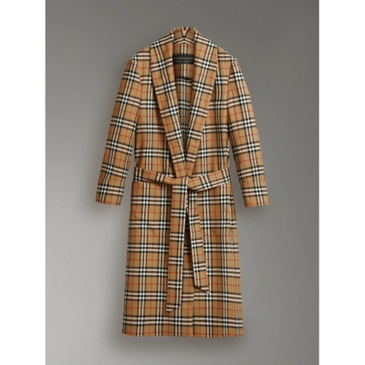 Shop Burberry Reissued Vintage Check Dressing Gown Coat In Antique Yellow