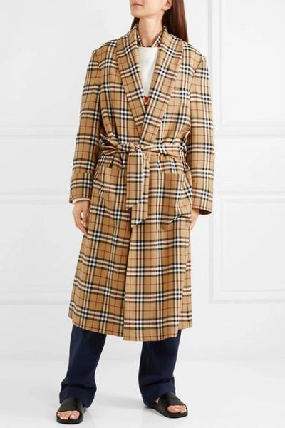 Shop Burberry Checked Wool Coat
