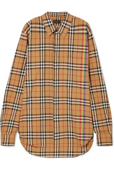 Shop Burberry Checked Cotton-poplin Shirt In Beige