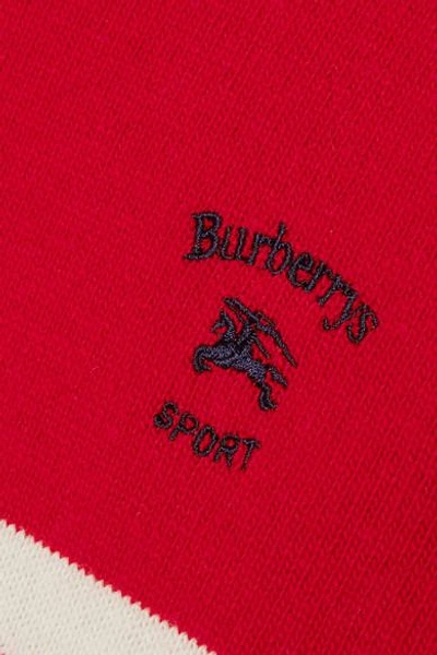 Shop Burberry Embroidered Striped Wool Sweater In Red