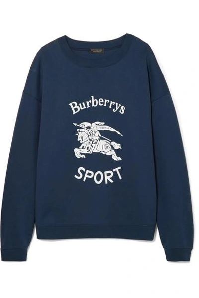 Shop Burberry Flocked Cotton-blend Jersey Sweatshirt In Navy