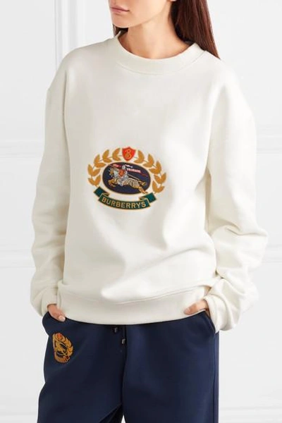 Shop Burberry Embroidered Cotton-blend Jersey Sweatshirt In Ivory