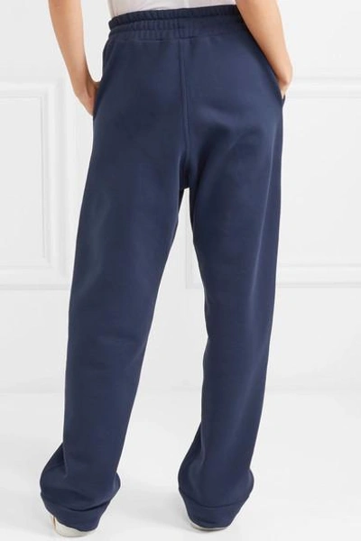 Shop Burberry Embroidered Cotton-blend Jersey Track Pants In Navy