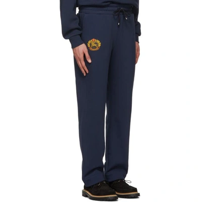 Shop Burberry Navy Crest Lounge Pants