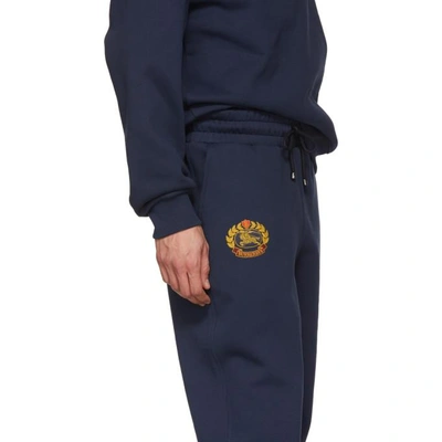 Shop Burberry Navy Crest Lounge Pants