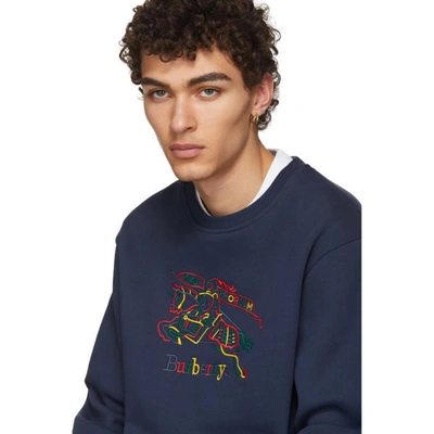 Shop Burberry Navy Rainbow Check Knight Crest Sweatshirt