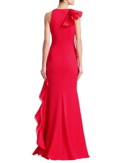 Shop Badgley Mischka Floral Sculptural Gown In Fire