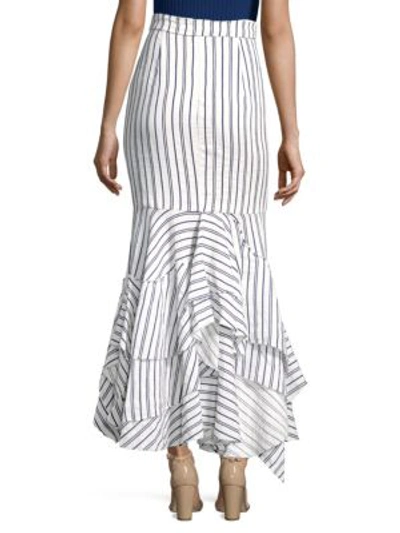 Shop Milly Striped Linen Skirt In Cream Blue