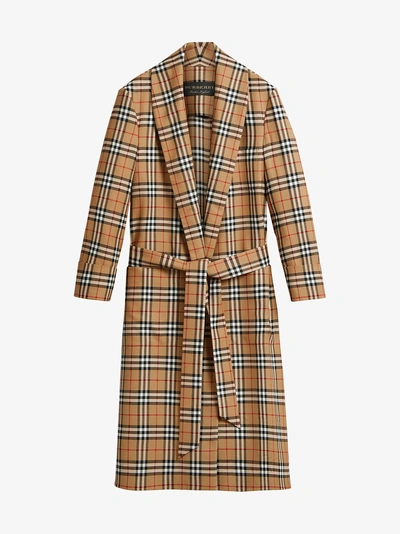 Shop Burberry Reissued Vintage Check Dressing Gown Coat In Yellow
