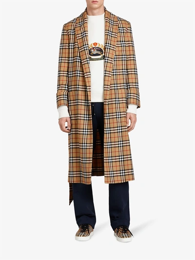 Shop Burberry Reissued Vintage Check Dressing Gown Coat In Yellow