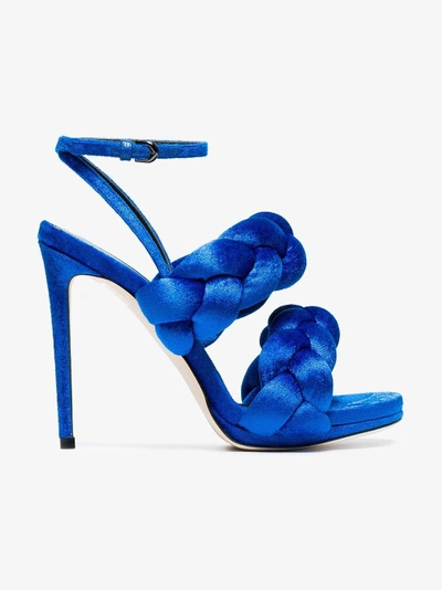 Shop Marco De Vincenzo Blue Plait 105 Velvet Sandals