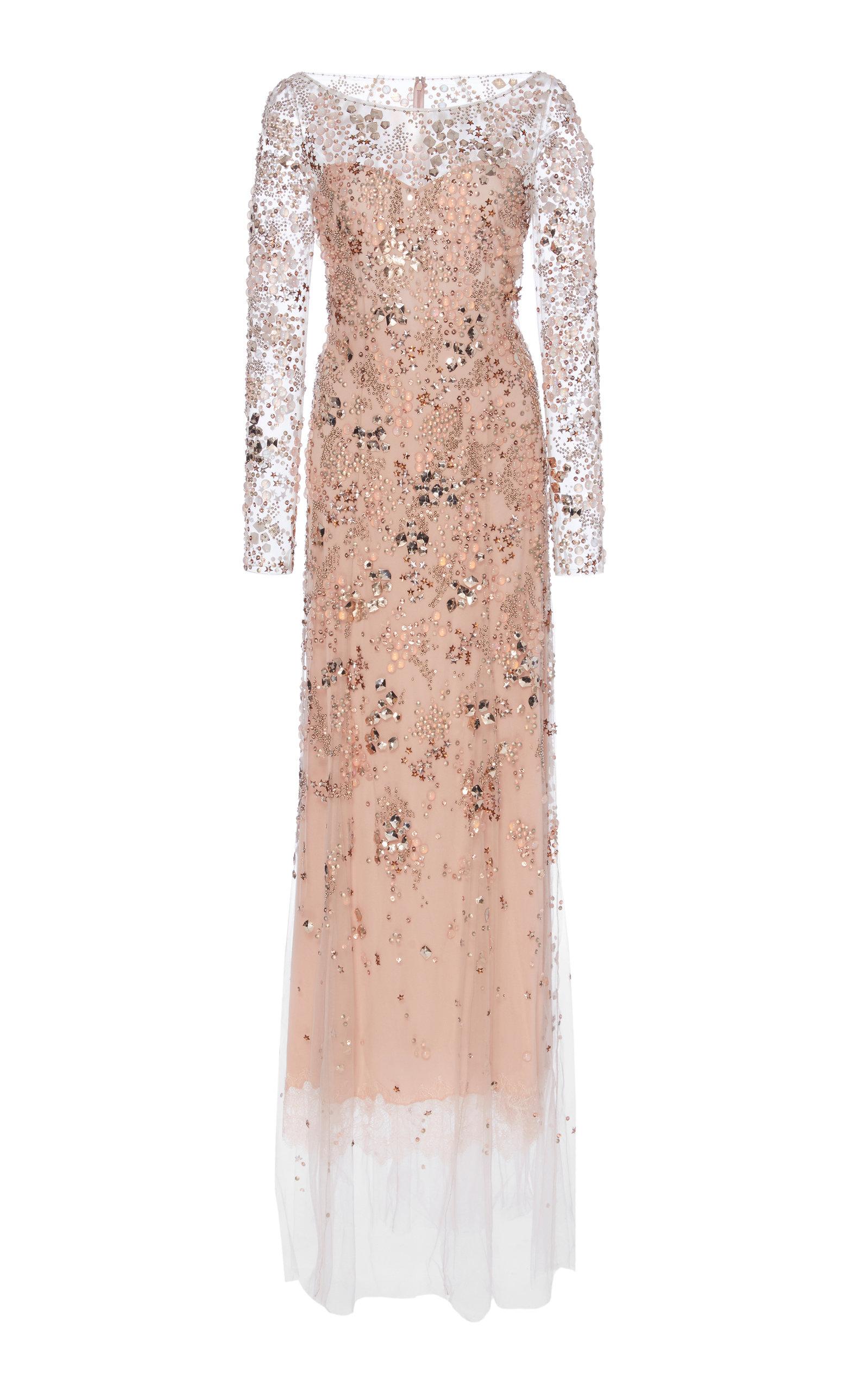 Jenny Packham Comet Embellished Long Sleeve Dress In Pink | ModeSens