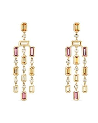 Shop David Yurman Novella Earrings In Spessartite Garnet, Pink Tourmaline & Yellow Beryl With Diamonds In Multi/gold