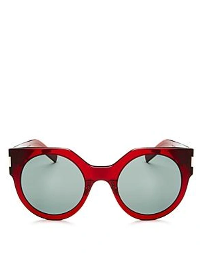 Shop Saint Laurent Women's Slim Feminine Oversized Cat Eye Sunglasses, 50mm In Burgundy/green