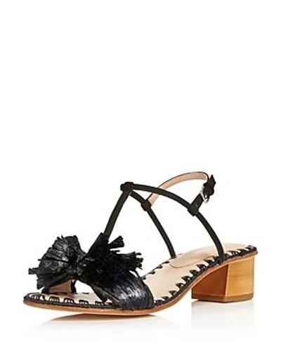 Shop Pour La Victoire Women's Julie Nubuck Leather & Raffia T-strap Block Heel Sandals In Black