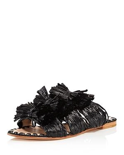 Shop Pour La Victoire Layne Raffia Slide Sandals In Black